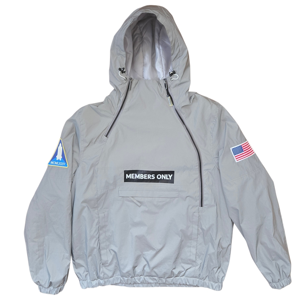 Members Only Sport Space Suit Jacket Mens Size L Silver Reflective Hooded